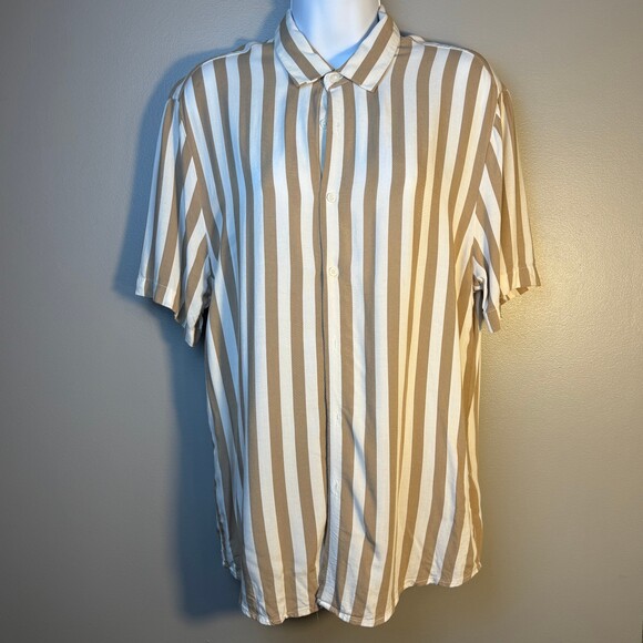 Denim & Flower Other - Denim & Flower Ricky Singh Tan & White Striped Button Front Shirt Men's Medium